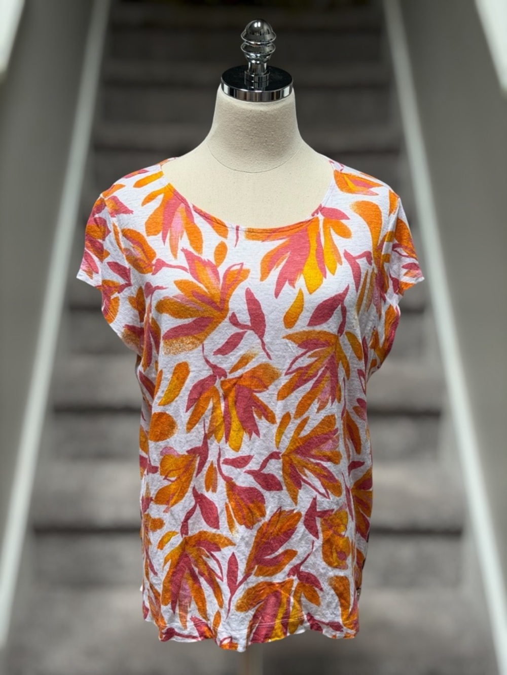 Cynthia Rowley Linen Boxy Floral Blouse Pink‎ Coastal Beach Vacation Women’s XL